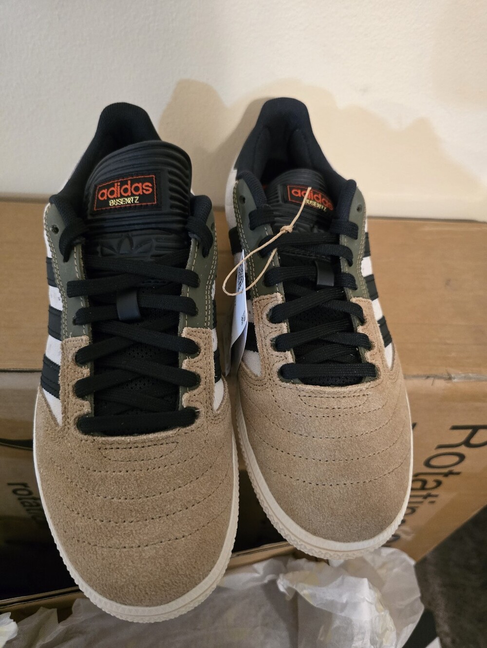 adidas Suede Skate Sneakers in Tan, Black & White